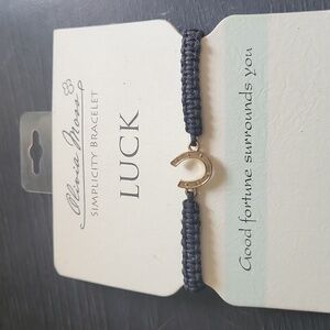 Olivia moss  stretch bracelet black rope horseshoe gold good luck gold beads